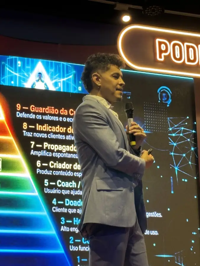 Bruno Scott diante da Pirâmide da Retenção no Sebrae E-Festival 2026